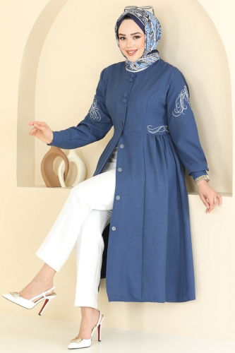 moda selvim Overcoat 2645SL432 Indigo - Thumbnail