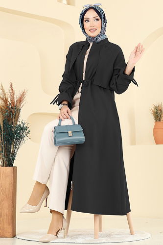 moda selvim Overcoat 2740SL432 Black - Thumbnail