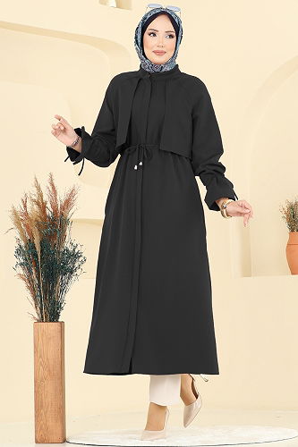 moda selvim Overcoat 2740SL432 Black - Thumbnail