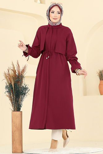 moda selvim Overcoat 2740SL432 Burgundy - Thumbnail