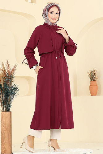 moda selvim Overcoat 2740SL432 Burgundy - Thumbnail