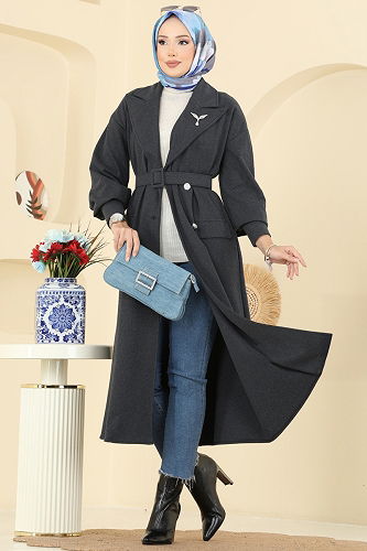 moda selvim Overcoat 2755SL432 Anthracite - Thumbnail