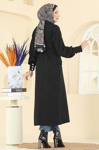 moda selvim Overcoat 2755SL432 Black - Thumbnail