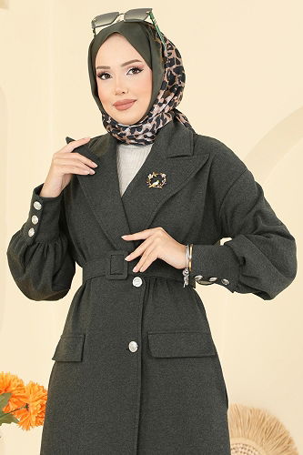 moda selvim Overcoat 2755SL432 Khaki - Thumbnail