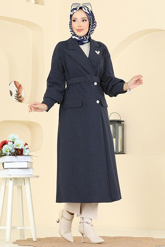 moda selvim Overcoat 2755SL432 Navy Blue - Thumbnail