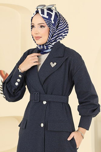 moda selvim Overcoat 2755SL432 Navy Blue - Thumbnail