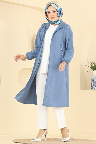 moda selvim Overcoat 2954SL432 Blue - Thumbnail