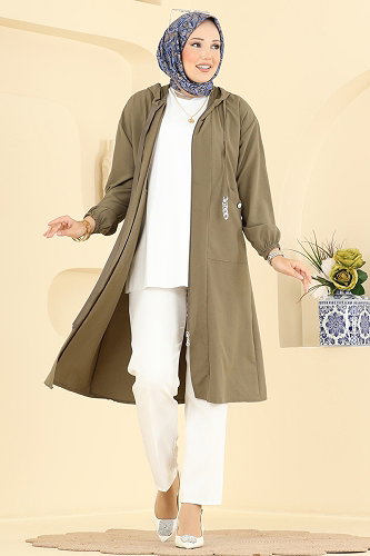 moda selvim Overcoat 2954SL432 Khaki - Thumbnail
