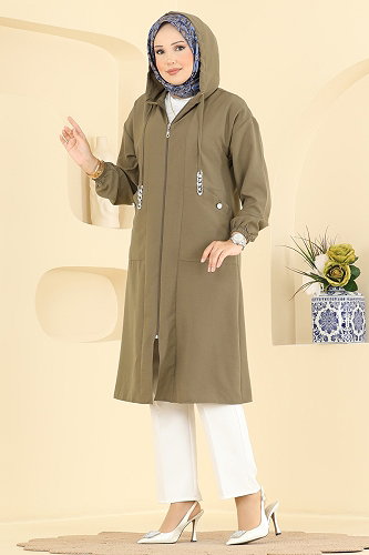 moda selvim Overcoat 2954SL432 Khaki - Thumbnail