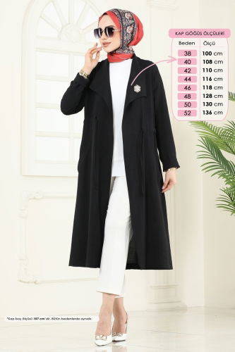 moda selvim Overcoat 3002BM387 Black - Thumbnail