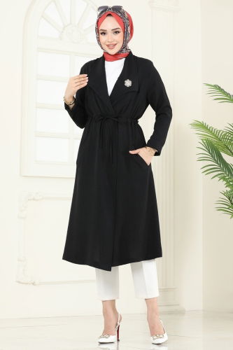 moda selvim Overcoat 3002BM387 Black - Thumbnail