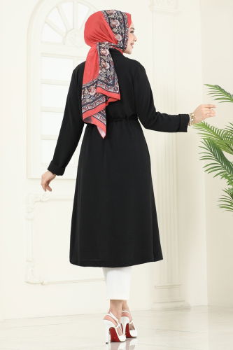 moda selvim Overcoat 3002BM387 Black - Thumbnail