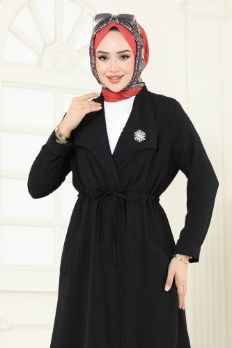 moda selvim Overcoat 3002BM387 Black - Thumbnail