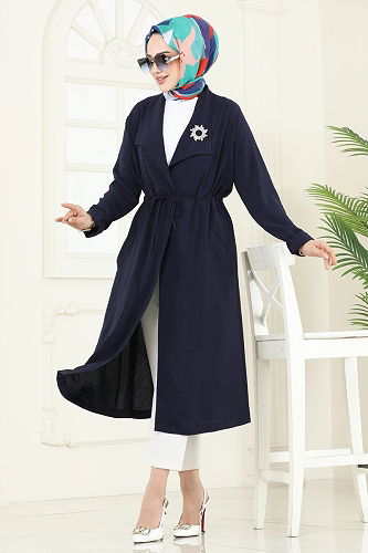 moda selvim Overcoat 3002BM387 Navy Blue - Thumbnail