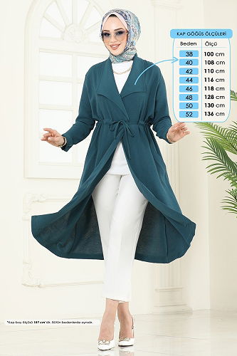 moda selvim Overcoat 3002BM387 Petroleum - Thumbnail
