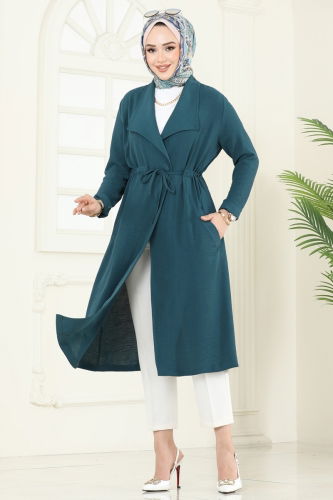 moda selvim Overcoat 3002BM387 Petroleum - Thumbnail