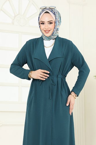 moda selvim Overcoat 3002BM387 Petroleum - Thumbnail