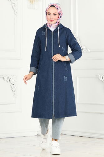 moda selvim Overcoat 3002ZNE1011 Dark Denim - Thumbnail