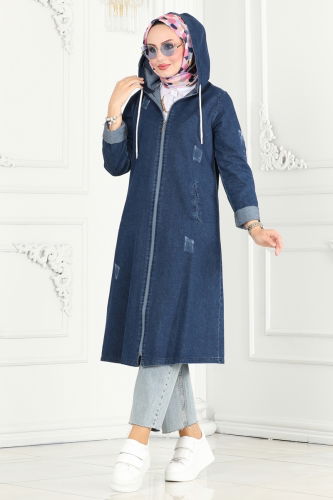 moda selvim Overcoat 3002ZNE1011 Dark Denim - Thumbnail