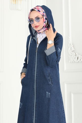 moda selvim Overcoat 3002ZNE1011 Dark Denim - Thumbnail