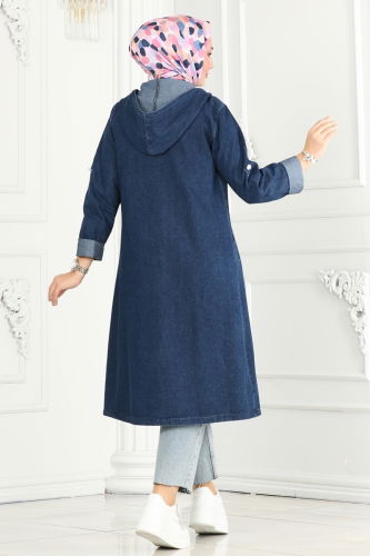 moda selvim Overcoat 3002ZNE1011 Dark Denim - Thumbnail