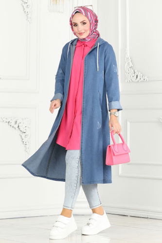 moda selvim Overcoat 3002ZNE1011 Light Denim - Thumbnail