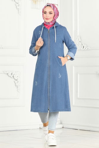 moda selvim Overcoat 3002ZNE1011 Light Denim - Thumbnail