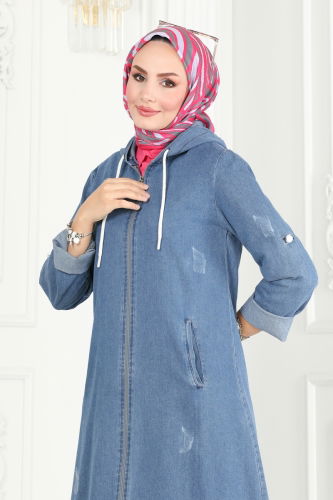 moda selvim Overcoat 3002ZNE1011 Light Denim - Thumbnail