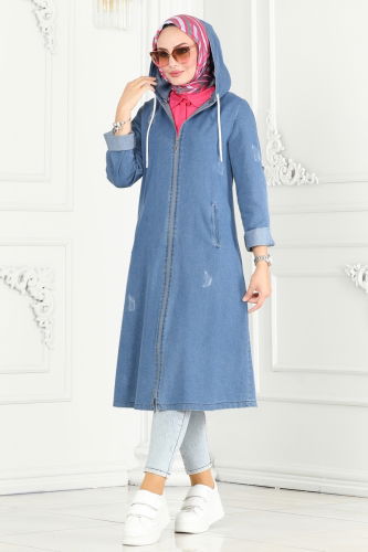 moda selvim Overcoat 3002ZNE1011 Light Denim - Thumbnail