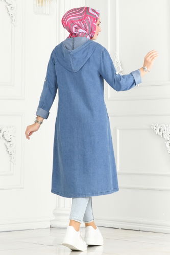 moda selvim Overcoat 3002ZNE1011 Light Denim - Thumbnail