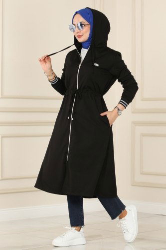 moda selvim 3023MNT741 اسود وسكري ملابس قصيره - Thumbnail