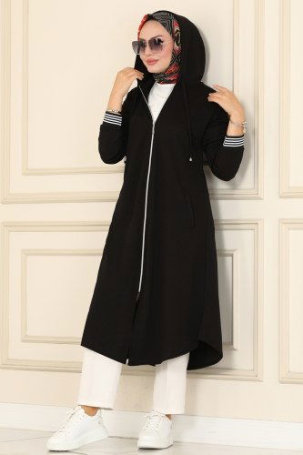 moda selvim 3026MNT741 اسود وسكري ملابس قصيره - Thumbnail
