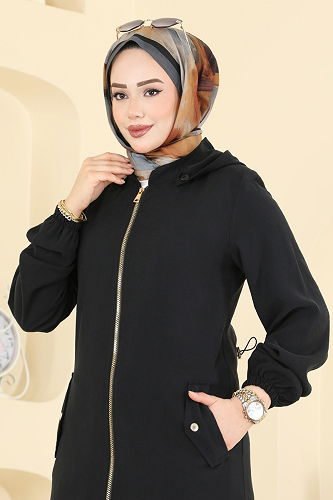 moda selvim Overcoat 3028DFL152 Black - Thumbnail