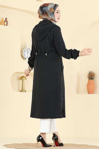 moda selvim Overcoat 3028DFL152 Black - Thumbnail