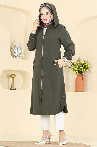 moda selvim Overcoat 3028DFL152 Khaki - Thumbnail