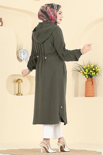 moda selvim Overcoat 3028DFL152 Khaki - Thumbnail