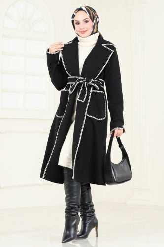 moda selvim Overcoat 3032KTR750 Black - Thumbnail