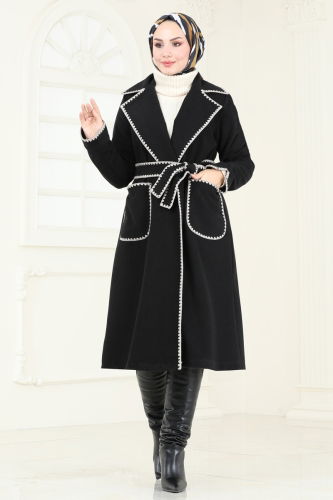 moda selvim Overcoat 3032KTR750 Black - Thumbnail