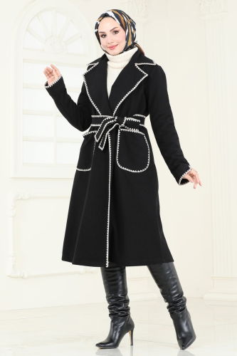 moda selvim Overcoat 3032KTR750 Black - Thumbnail