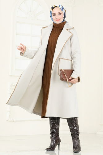 moda selvim Overcoat 3032KTR750 Stone - Thumbnail