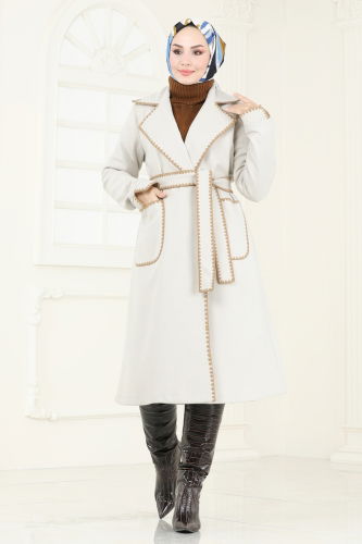 moda selvim Overcoat 3032KTR750 Stone - Thumbnail