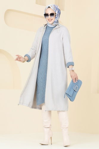 moda selvim Overcoat 3033KTR750 Stone - Thumbnail