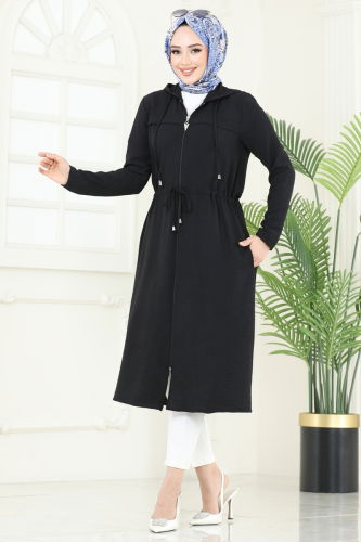 moda selvim Overcoat 3044KTR750 Black - Thumbnail