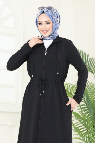 moda selvim Overcoat 3044KTR750 Black - Thumbnail