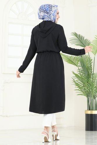 moda selvim Overcoat 3044KTR750 Black - Thumbnail