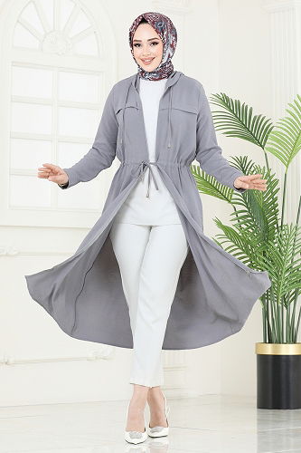 moda selvim Overcoat 3044KTR750 Gray - Thumbnail