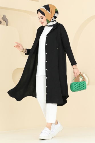 moda selvim Overcoat 3045KTR750 Black - Thumbnail