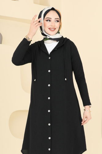 moda selvim Overcoat 3045KTR750 Black - Thumbnail