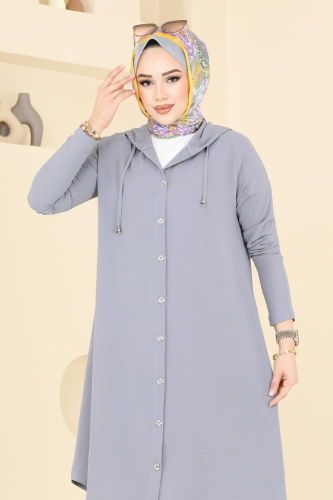 moda selvim Overcoat 3045KTR750 Gray - Thumbnail