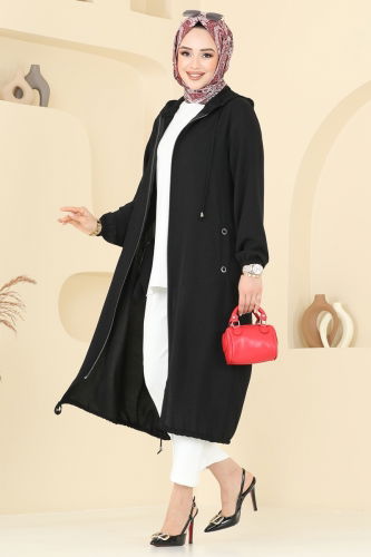 moda selvim Overcoat 3046KTR750 Black - Thumbnail